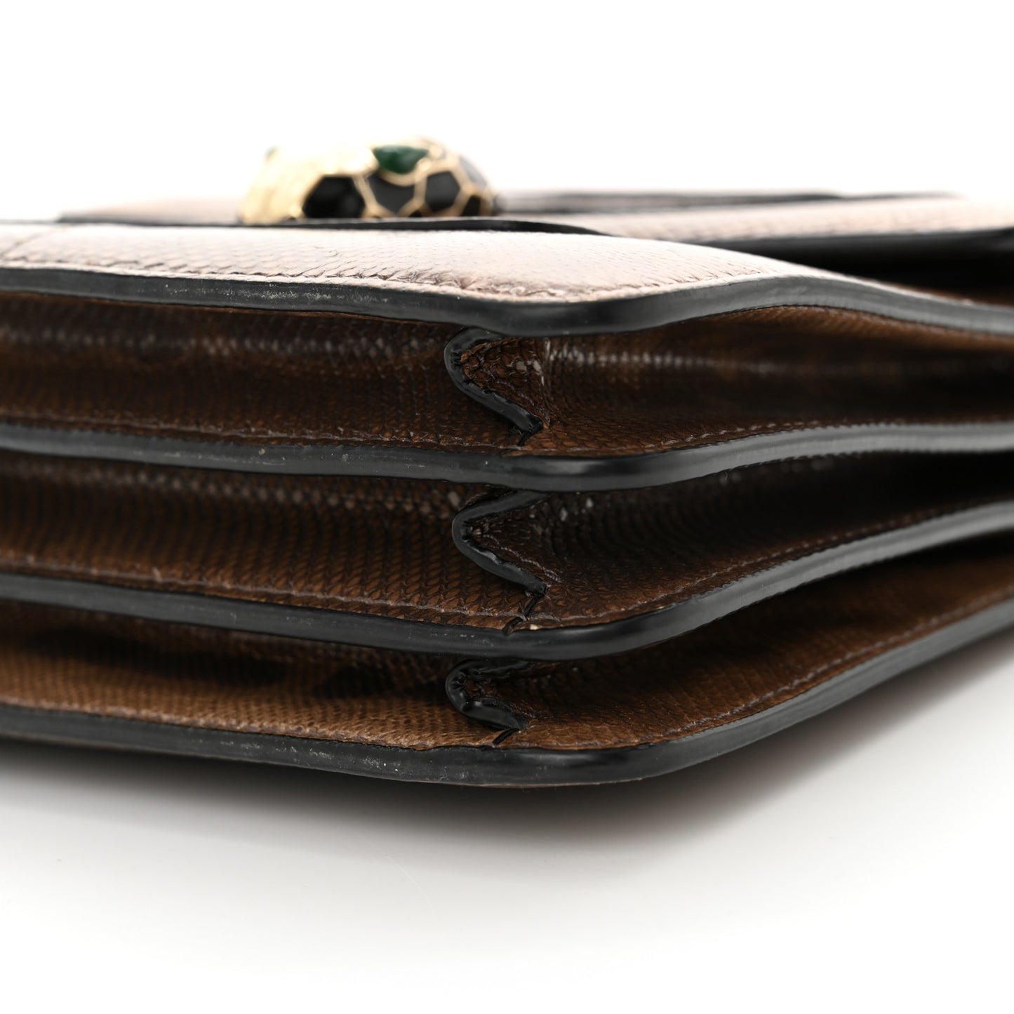 Shiny Karung Serpenti Forever Top Handle Brown