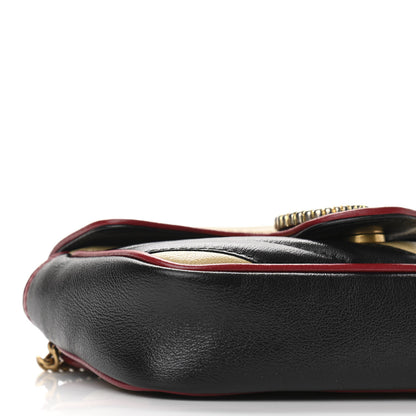 Gucci Vintage Effect Calfskin Matelasse Diagonal Striped Super Mini Torchon GG Marmont Shoulder Bag Black Beige 9 of 10
