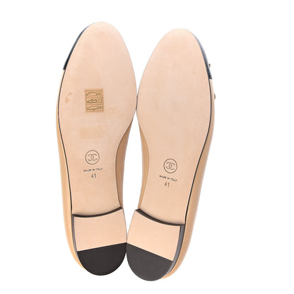 Chanel Lambskin Cap Toe CC Ballerina Flats 41 Beige Black 5 of 11