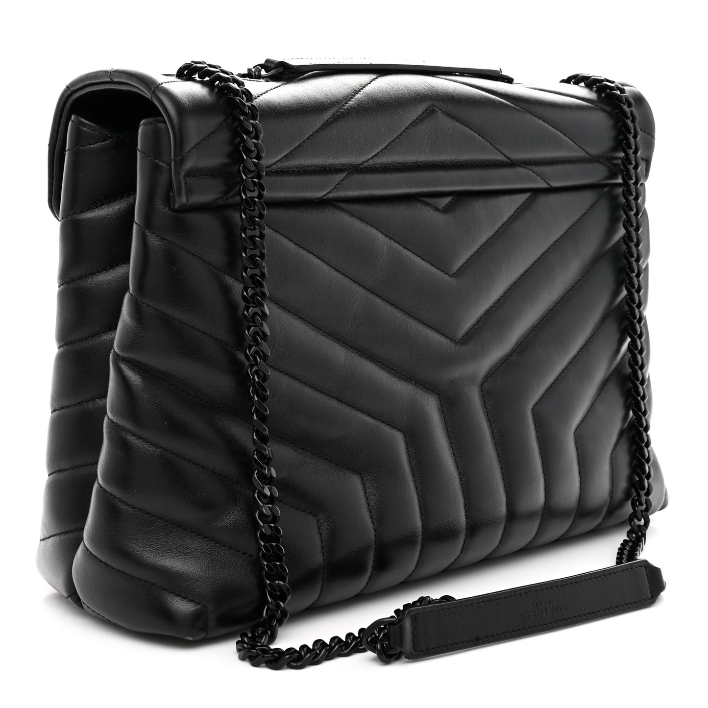 Calfskin Y Quilted Monogram Monochrome Medium Loulou Chain Satchel Black
