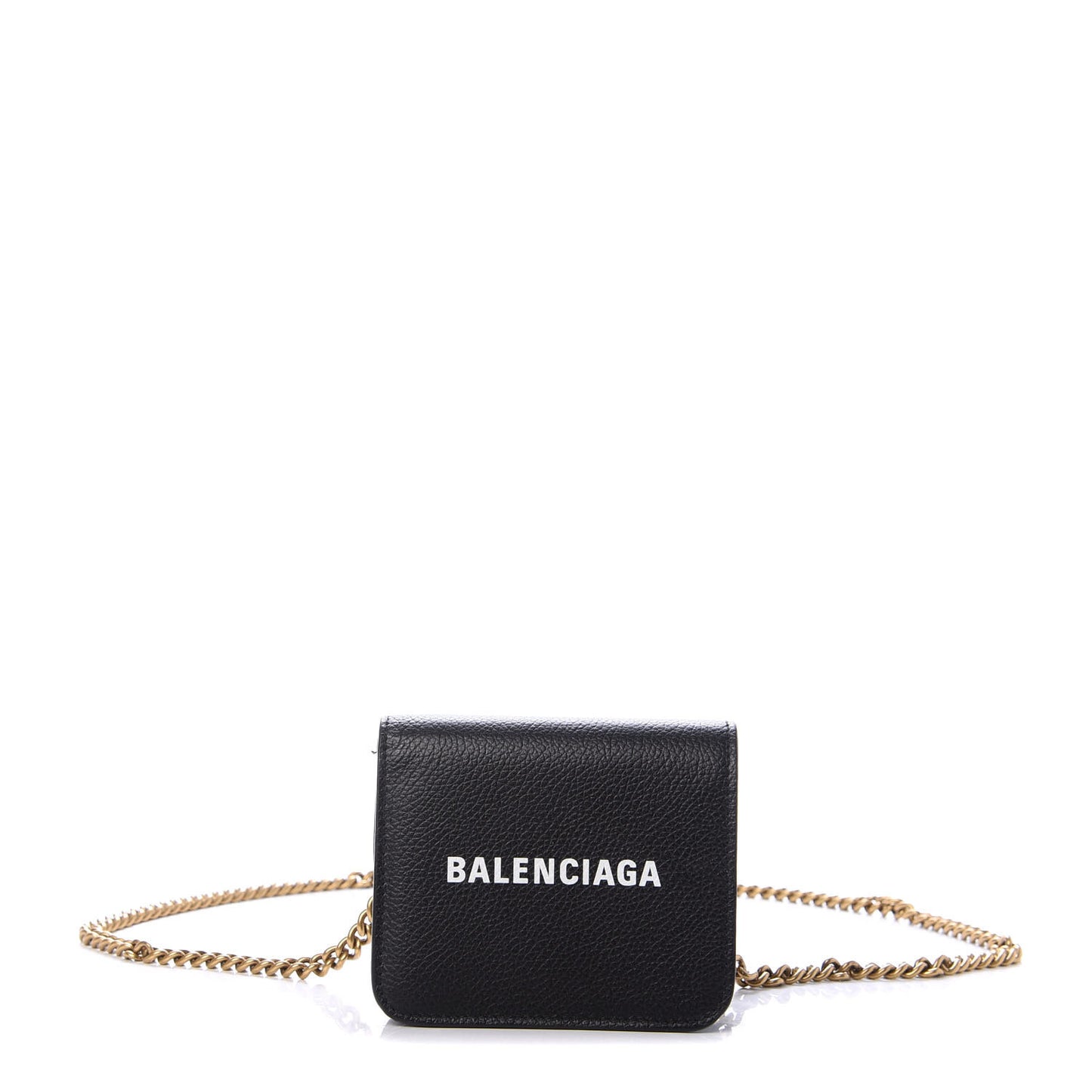 Grained Calfskin Logo Mini Cash Wallet On Chain Black White