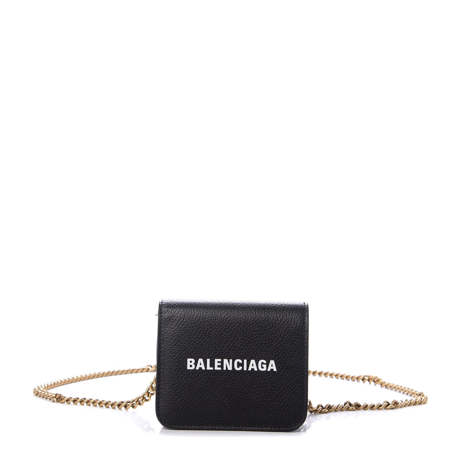 Balenciaga Grained Calfskin Logo Mini Cash Wallet On Chain Black White 1 of 8