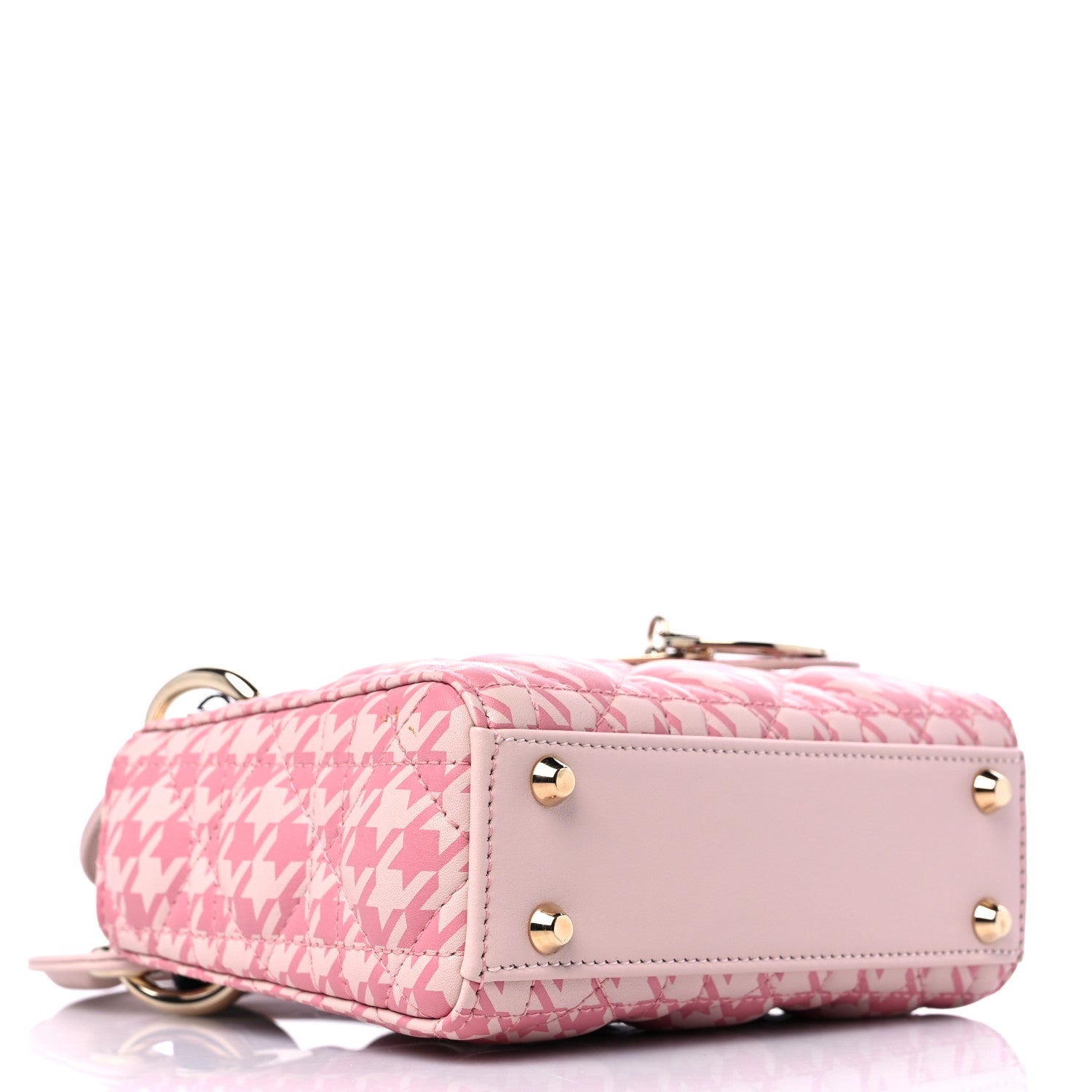 Christian Dior Lambskin Cannage Houndstooth Printed Micro Lady Dior Pink 3 of 8