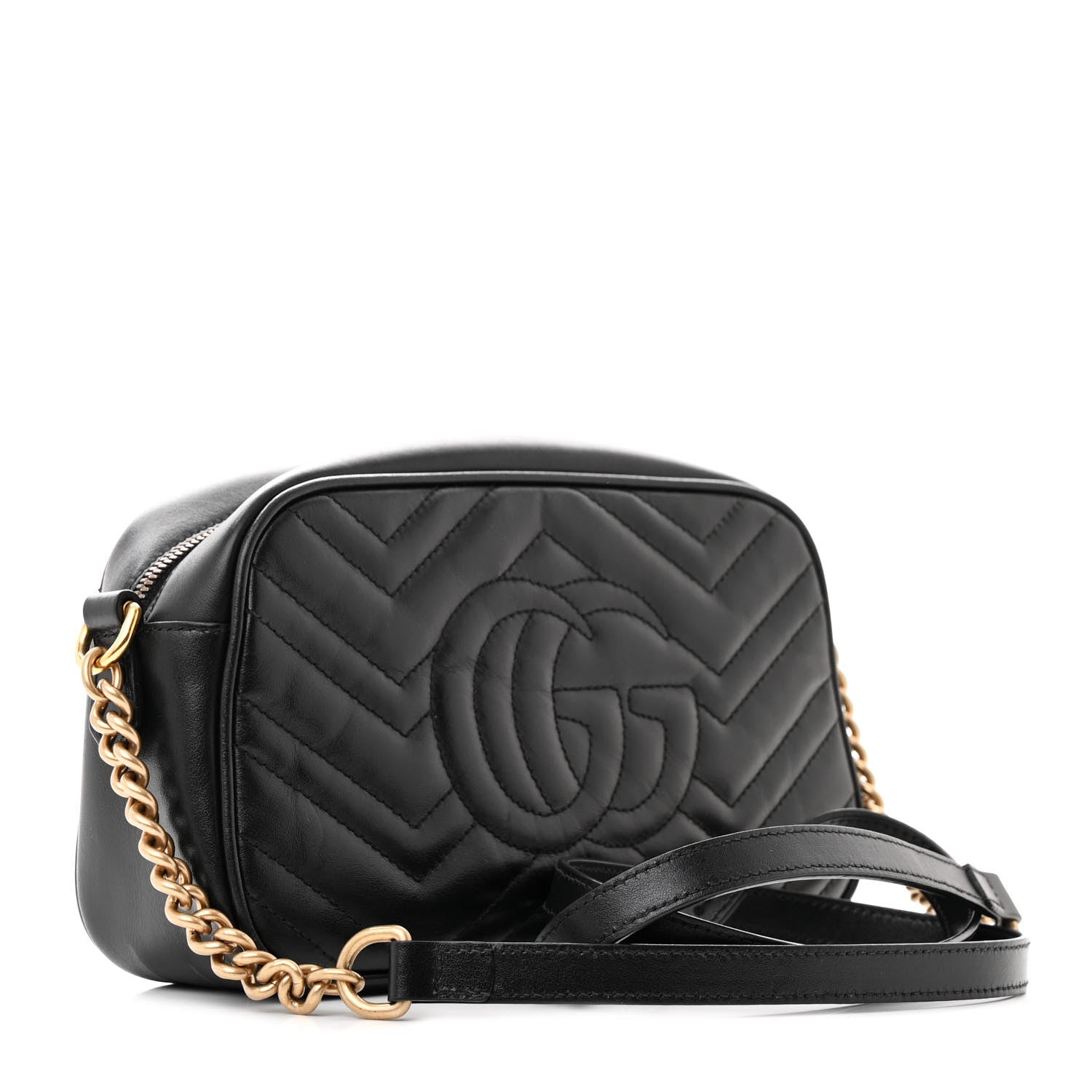 Gucci Calfskin Matelasse Small GG Marmont Chain Shoulder Bag Black 3 of 11