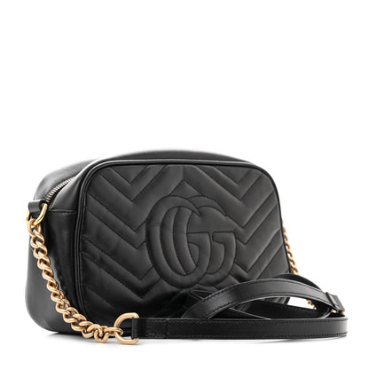 Gucci Calfskin Matelasse Small GG Marmont Chain Shoulder Bag Black 3 of 11