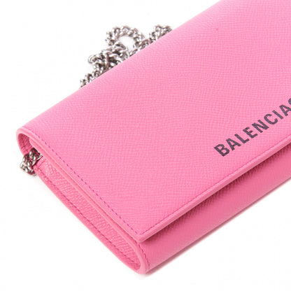 Balenciaga Signature Grained Calfskin Logo Ville Wallet on Chain Bubble Gum Black 6 of 8