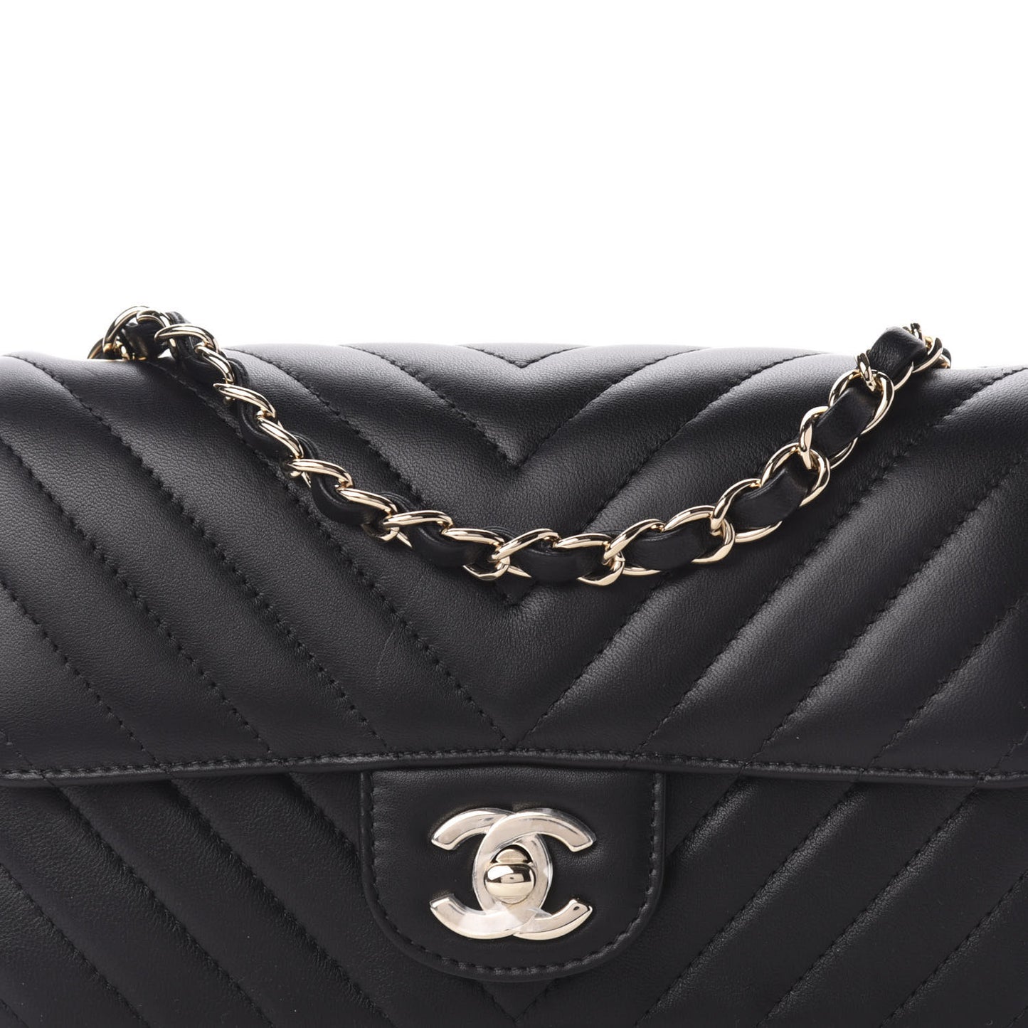 Lambskin Chevron Quilted Mini Rectangular Flap Black