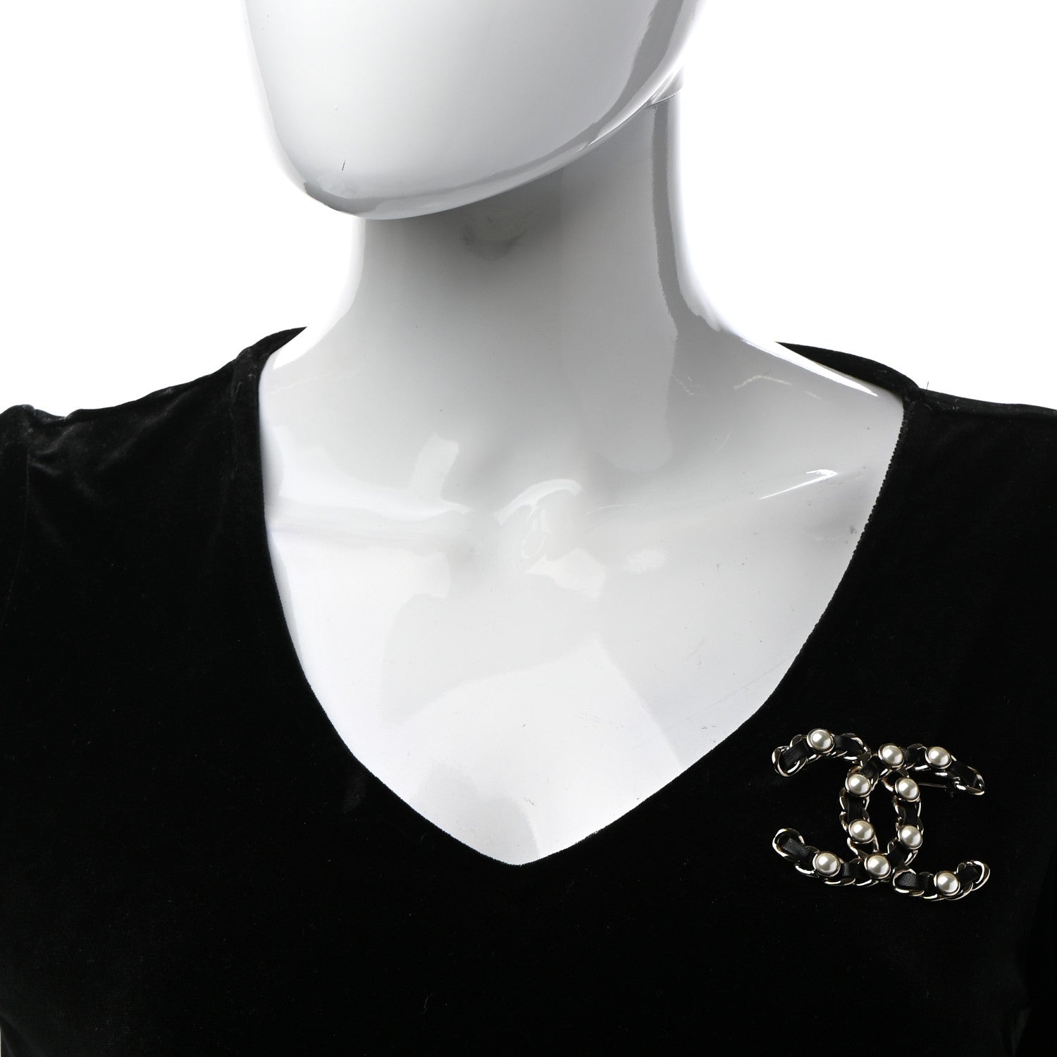 Chanel Lambskin Pearl CC Chain Brooch Black Gold 2 of 5
