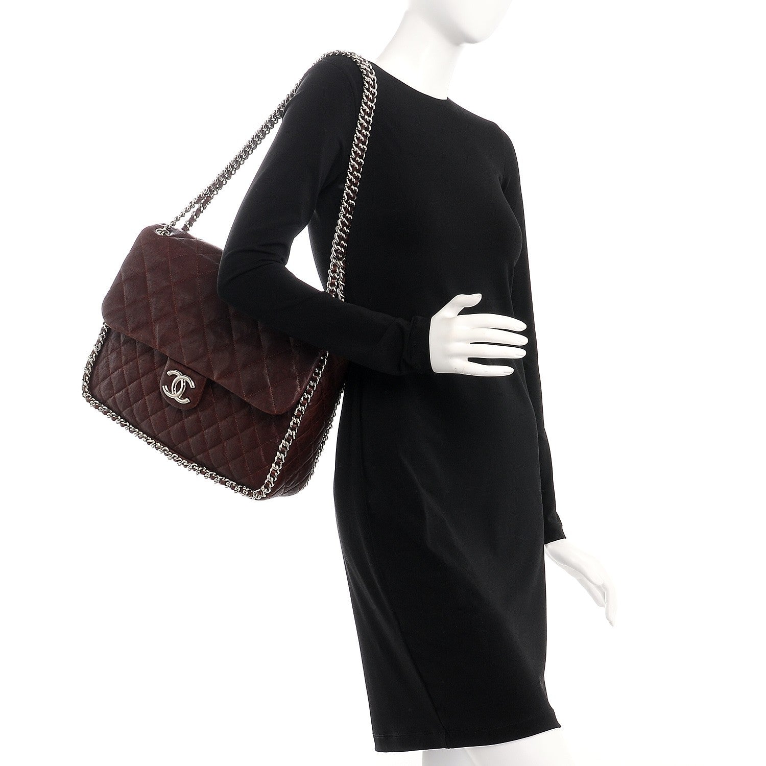 Chanel Crumpled Lambskin Quilted Maxi Chain Around Flap Dark Brown 2 of 10