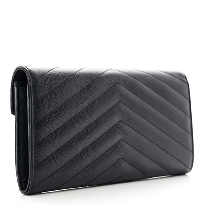 Saint Laurent Grain De Poudre Matelasse Chevron Monogram Flap Wallet Deep Marine 3 of 9