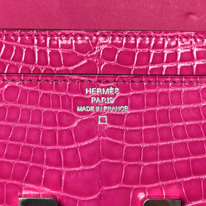 Hermes Shiny Alligator Constance Long Wallet Rose Scheherazade 6 of 13