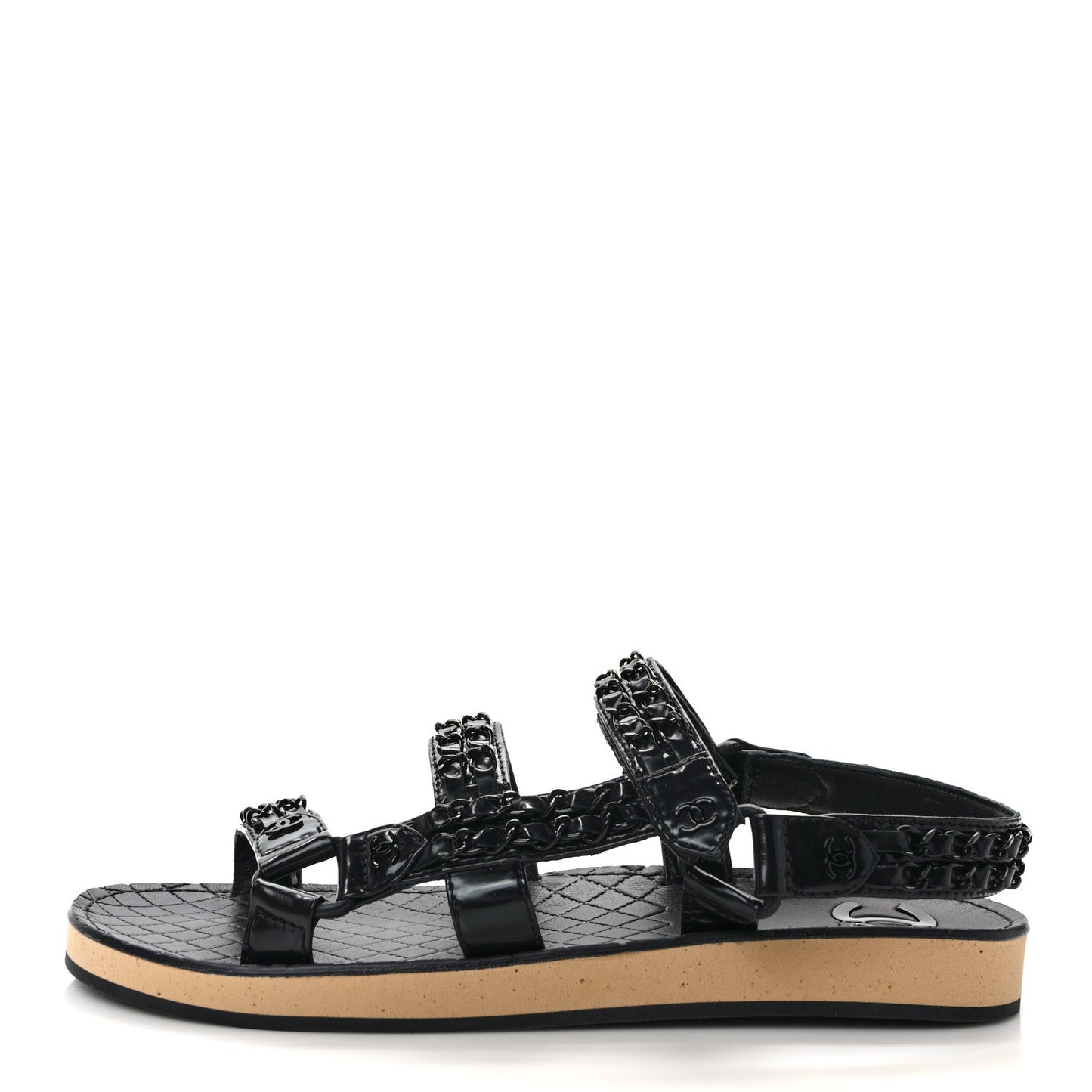 Laminated Goatskin Chain Sandals 40 Black