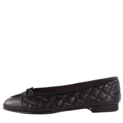 Chanel Aged Calfskin Quilted Cap Toe Ballerina Flats 40 Black 1 of 25