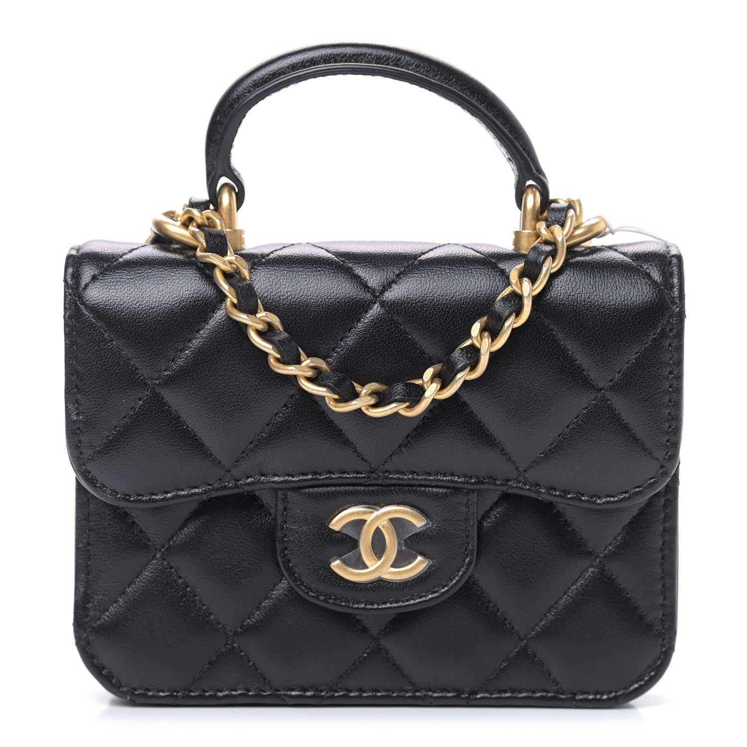 Chanel Lambskin Quilted Top Handle Flap Coin Purse With Chain Black 1 of 10