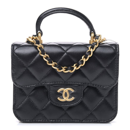 Chanel Lambskin Quilted Top Handle Flap Coin Purse With Chain Black 1 of 10