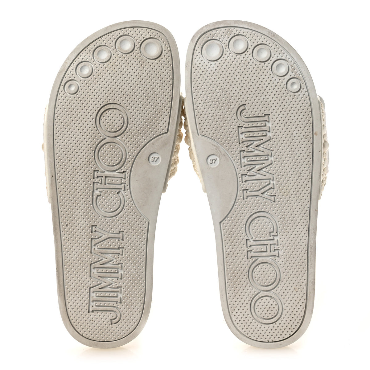 Jimmy Choo Canvas Pearl Embellished Fitz Slide Sandals 37 White 7 of 13