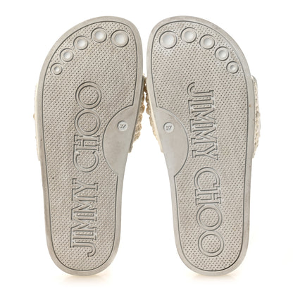 Jimmy Choo Canvas Pearl Embellished Fitz Slide Sandals 37 White 7 of 13