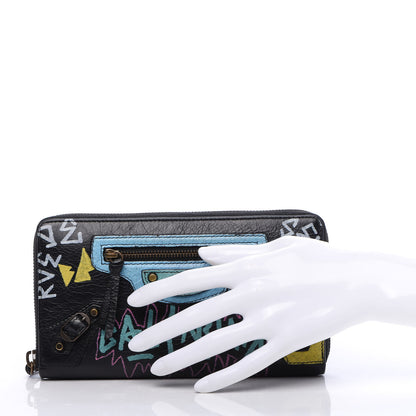 Balenciaga Agneau Arena Graffiti All Over Classic Hardware Continental Zip Around Wallet Black Multicolor 2 of 9