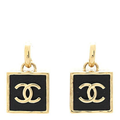 Chanel Metal Enamel CC Square Drop Earrings Gold Black 1 of 4