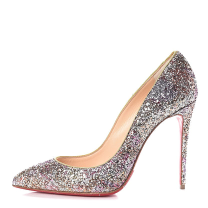 Christian Louboutin Glitter Aqua Ruban Metallic Pigalle Follies 100 Pumps 38 Rosette Gold 1 of 11