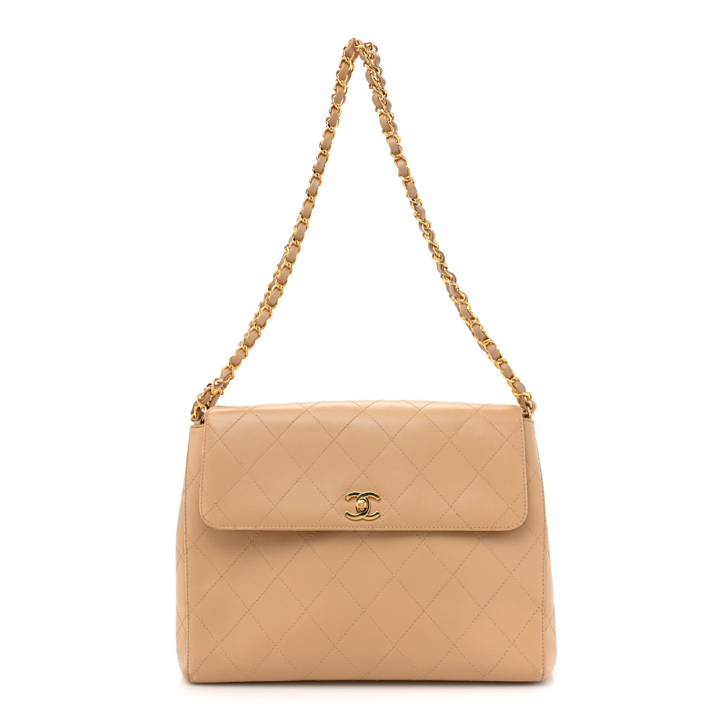 Lambskin Quilted Jumbo Single Flap Beige