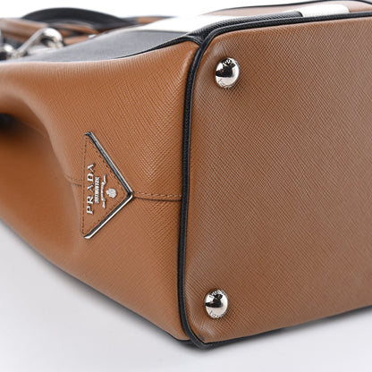 Prada Saffiano Baiadera Striped Medium Galleria Double Zip Tote Caramel Black White 9 of 14