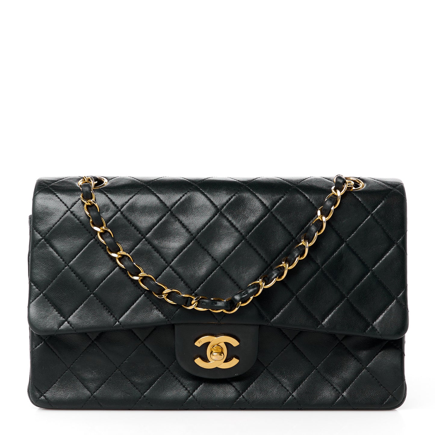 Lambskin Quilted Medium Double Flap Black