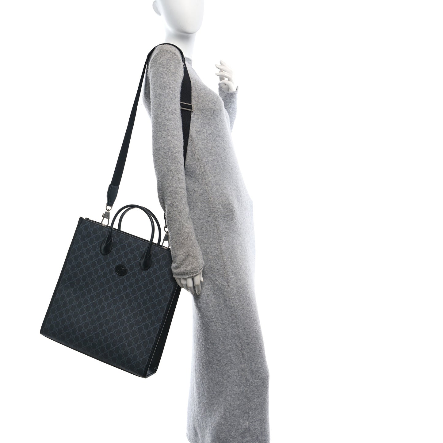 GG Supreme Monogram Azalea Calfskin Medium Retro Interlocking G Vertical Tote Bag Black