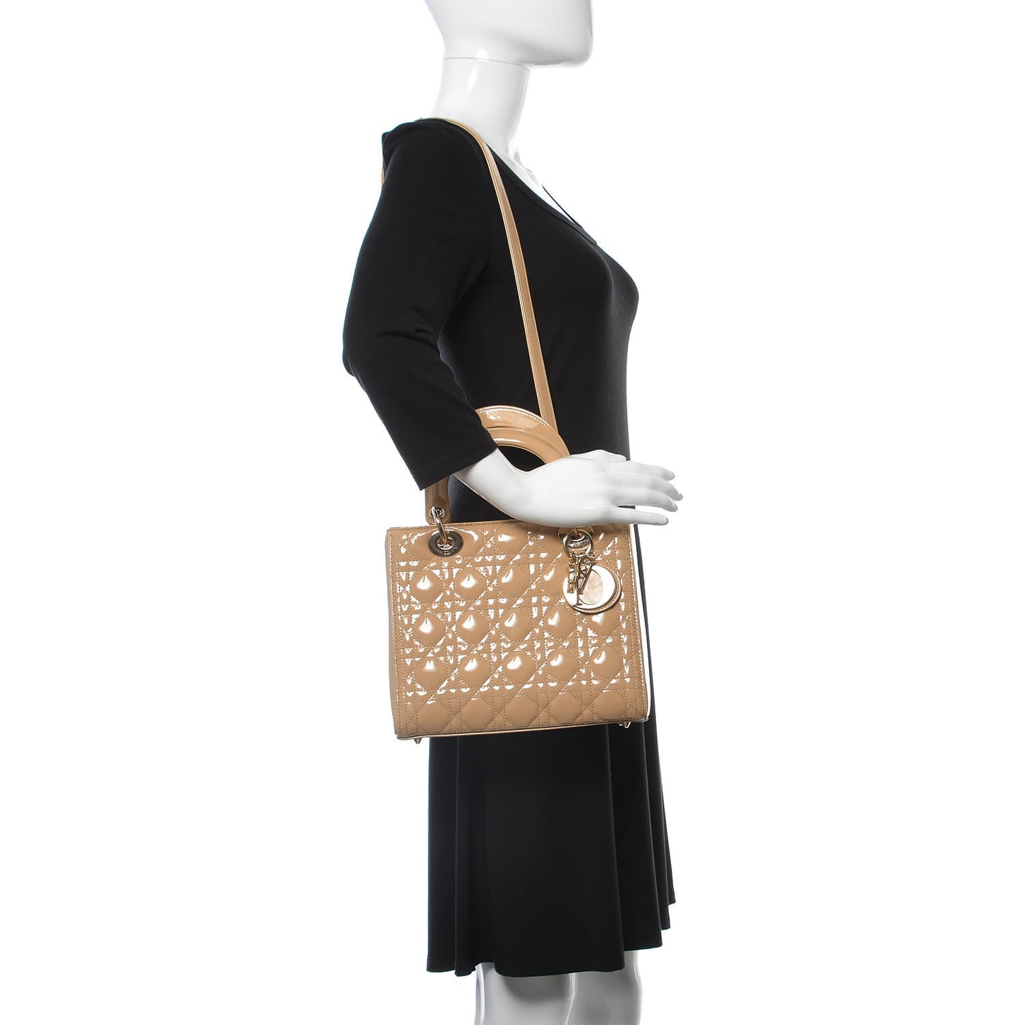 Patent Cannage Medium Lady Dior Beige