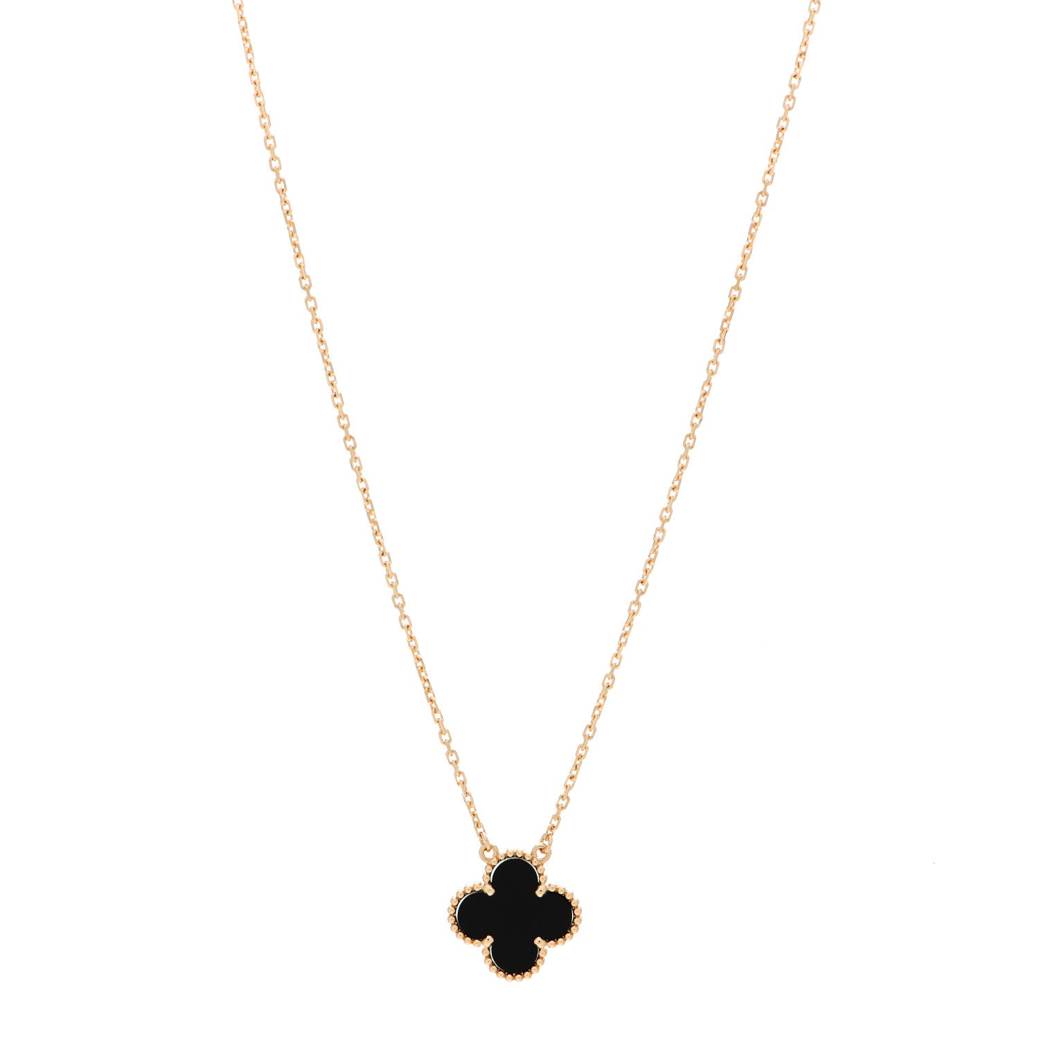 Van Cleef & Arpels 18K Yellow Gold Black Onyx Vintage Alhambra Pendant Necklace 1 of 5
