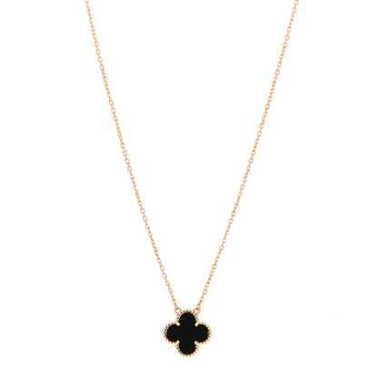 Van Cleef & Arpels 18K Yellow Gold Black Onyx Vintage Alhambra Pendant Necklace 1 of 5