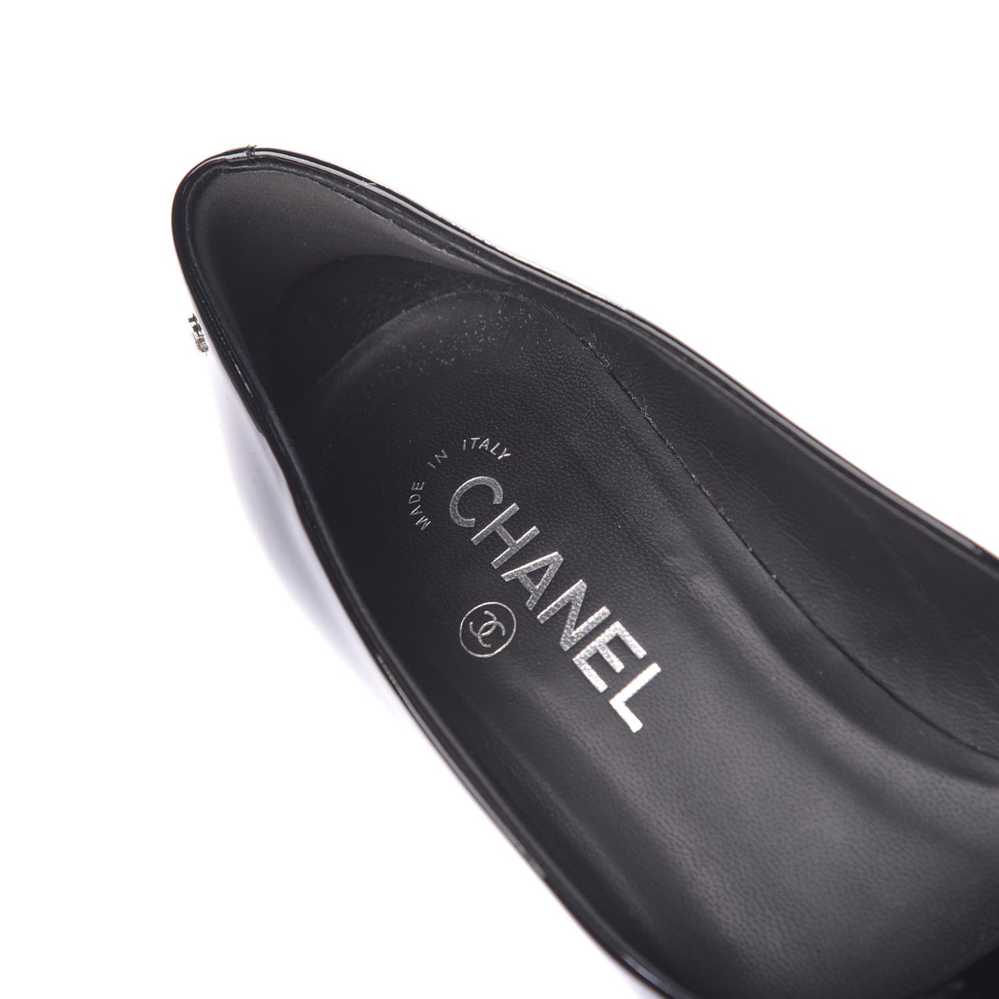 Patent Calfskin Cap Toe CC Pearl Pumps 37.5 Black