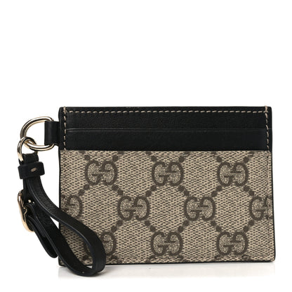 Gucci GG Supreme Monogram Calfskin Emblem Card Holder With Strap Beige Black 1 of 8