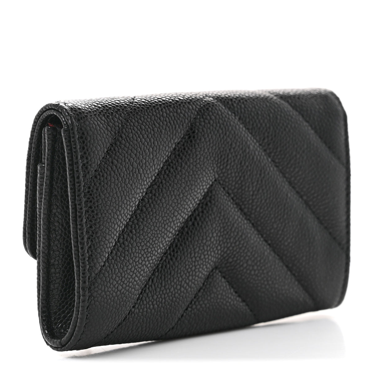 Shiny Caviar Chevron Quilted Flap Card Holder Black