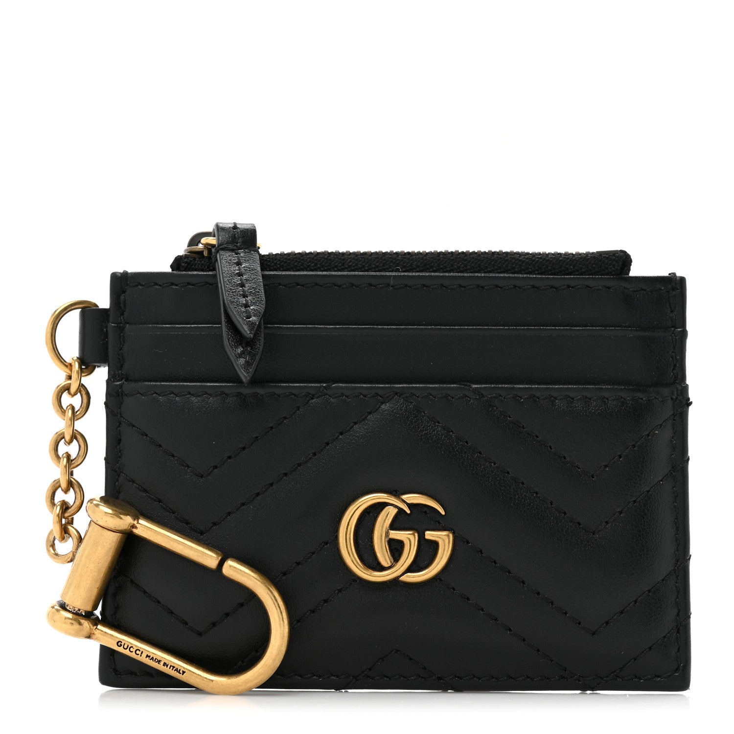 Gucci Calfskin Matelasse Chevron GG Marmont Key Case Card Holder Black 1 of 9