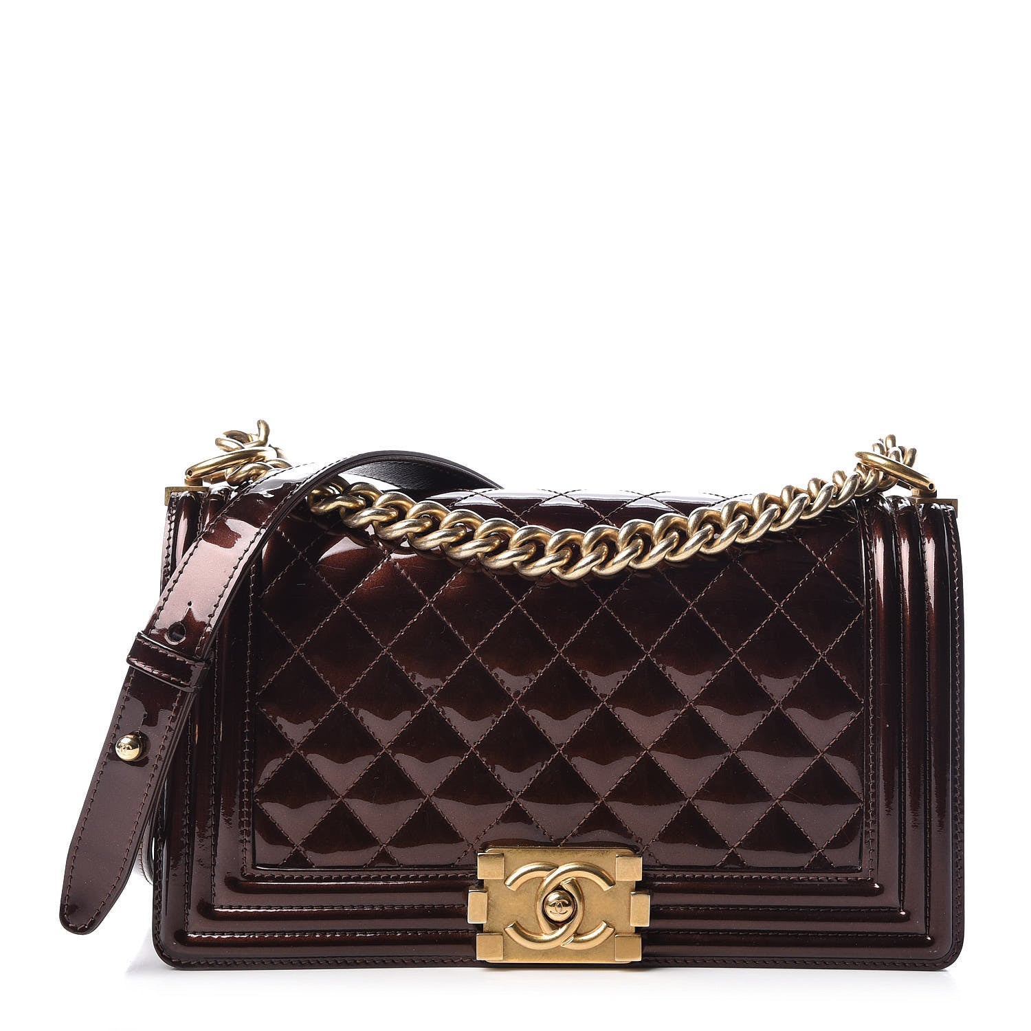Chanel Metallic Patent Calfskin Quilted Medium Boy Flap Brown 1 of 9