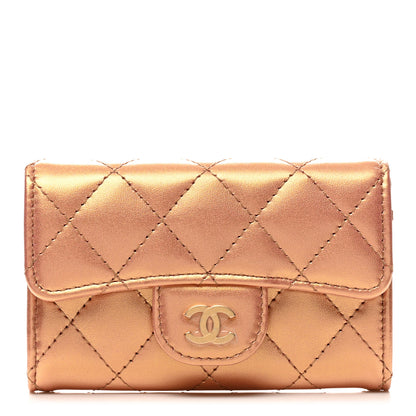 Chanel Metallic Lambskin Quilted Flap Card Holder Wallet Gold 1 of 9