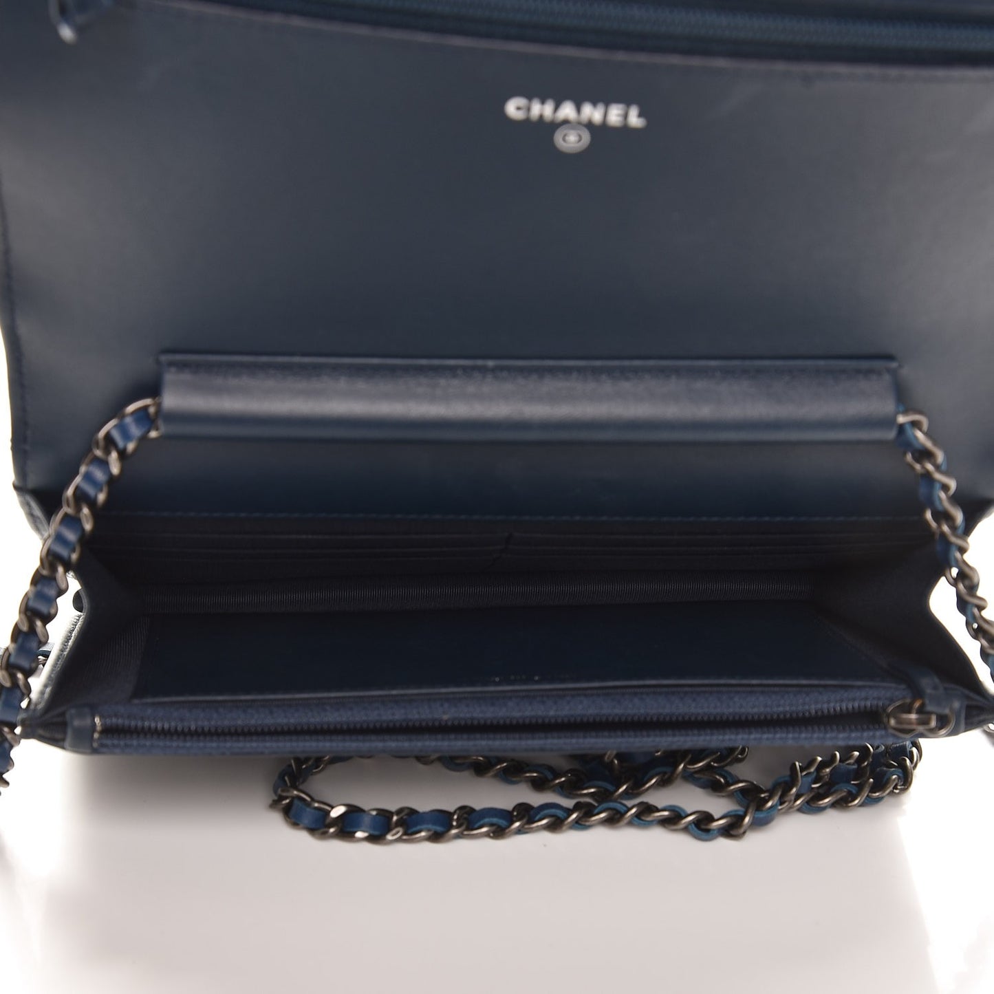 Glazed Calfskin Quilted Coco Boy Wallet On Chain WOC Blue