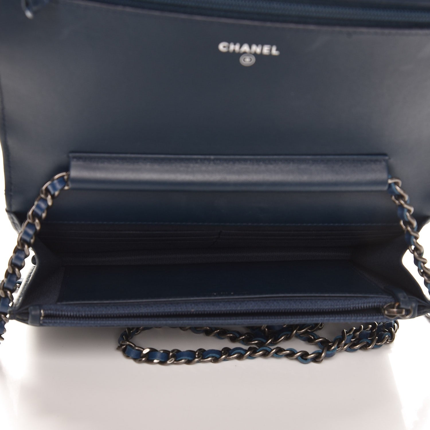 Chanel Glazed Calfskin Quilted Coco Boy Wallet On Chain WOC Blue 5 of 9