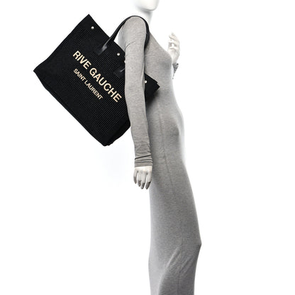 Saint Laurent Raffia Linen Calfskin Rive Gauche Tote Black 2 of 13