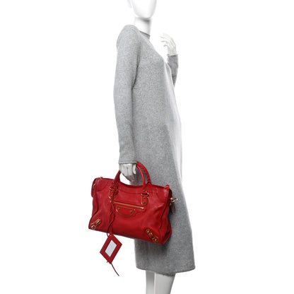 Balenciaga Chevre Gold Metallic Edge Hardware City Rouge Grenade 2 of 13