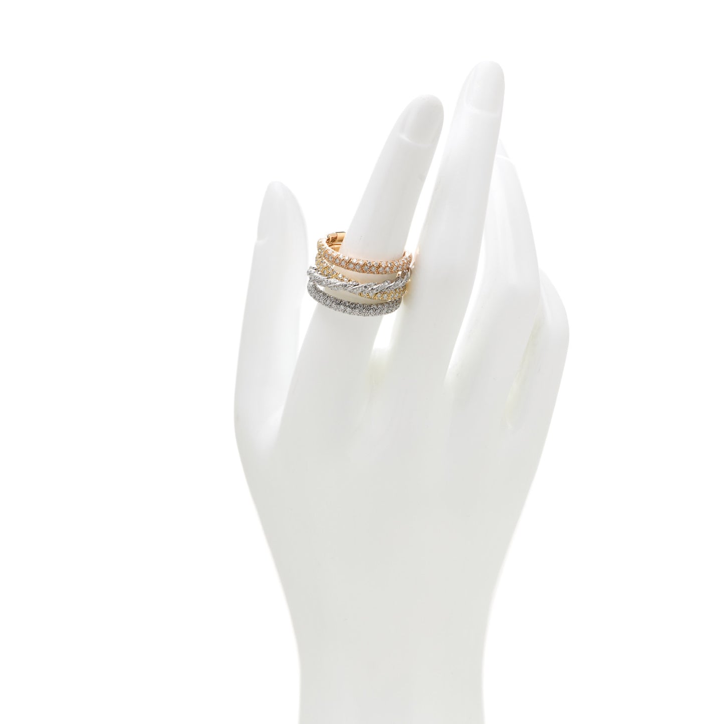 18K Yellow White Rose Gold Diamond Pave Flex Four-Row Ring 58 8.25