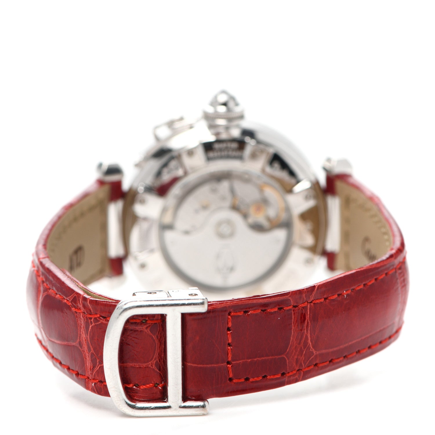Cartier 18K White Gold Diamond Alligator 32mm Pasha C Automatic Watch Red 3 of 6
