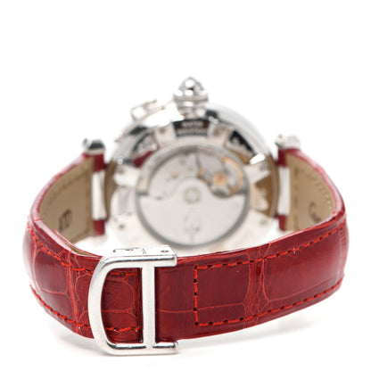 Cartier 18K White Gold Diamond Alligator 32mm Pasha C Automatic Watch Red 3 of 6