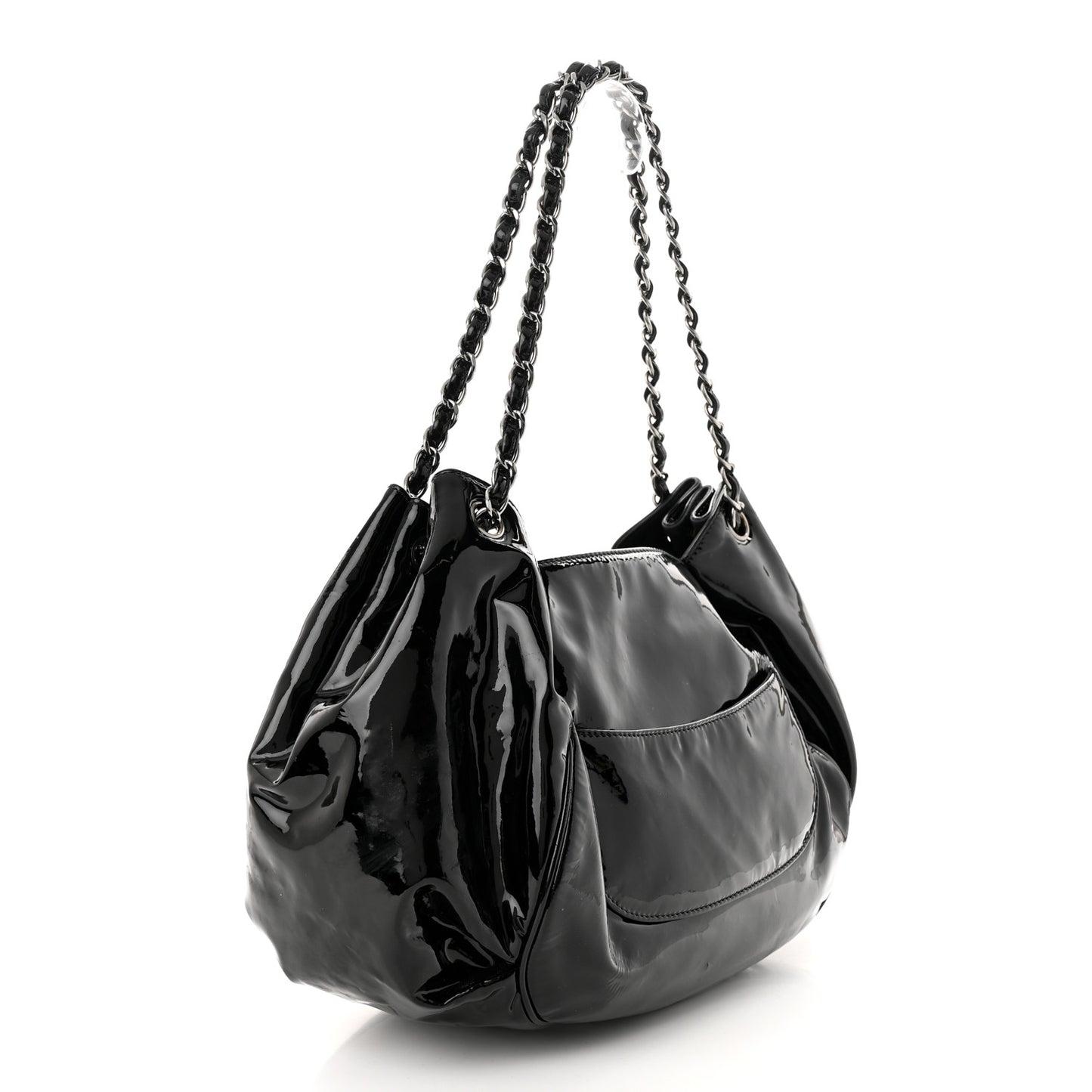 Patent Camellia Shoulder Bag Black