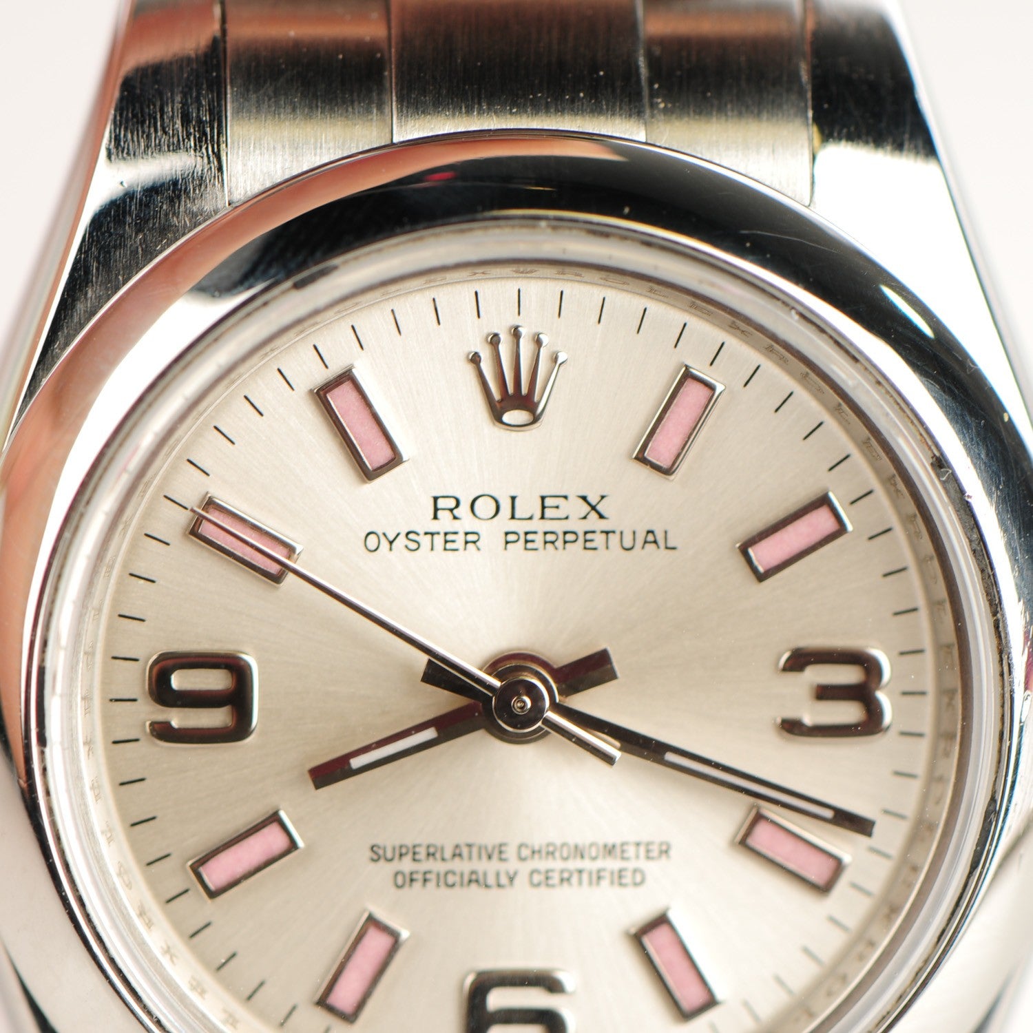 Rolex Stainless Steel 26mm Oyster Perpetual Watch Pink Index 176200 9 of 9