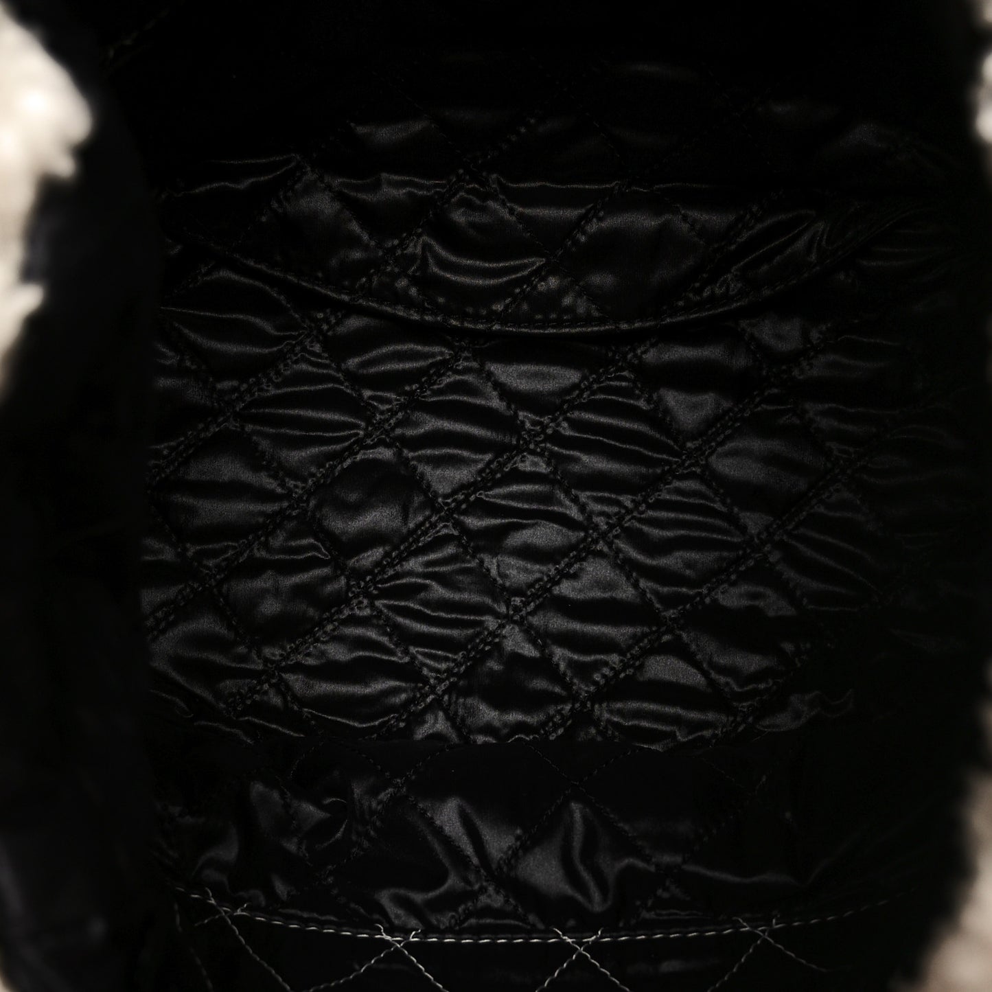 Shearling Sheepskin Tweed Large Coco Neige Tote White Black