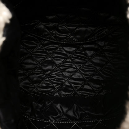 Chanel Shearling Sheepskin Tweed Large Coco Neige Tote White Black 6 of 11