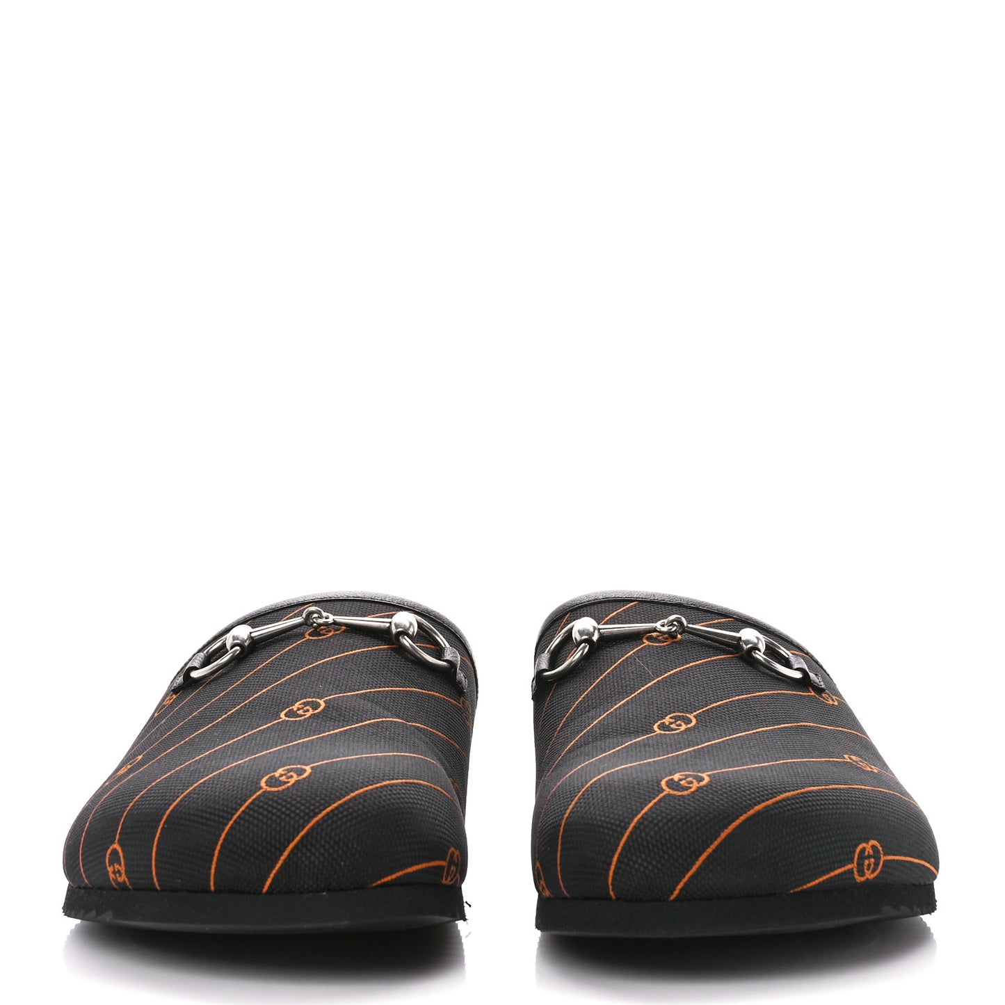 Vintage Jacquard Diagonal GG Horsebit Mens River Mule Slippers 13 Black Orange