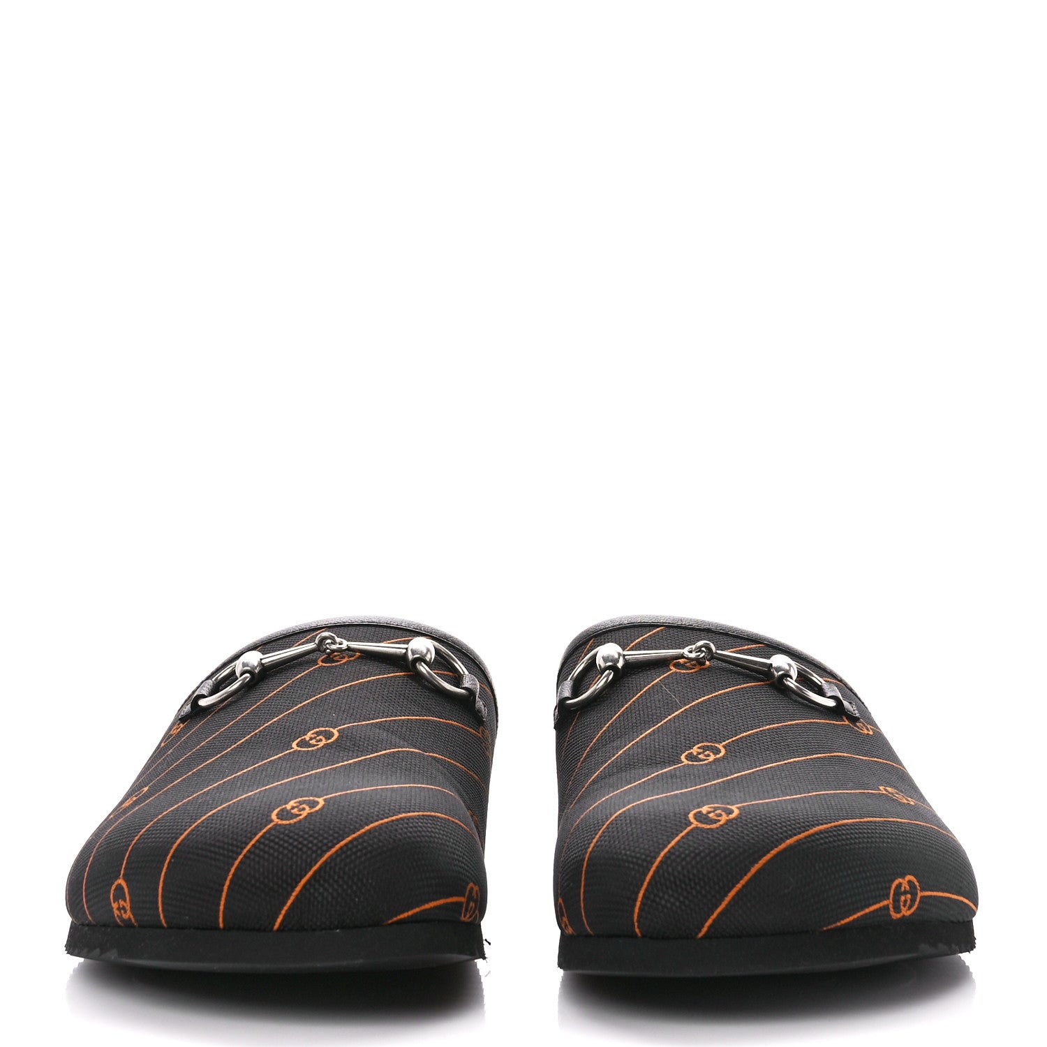 Gucci Vintage Jacquard Diagonal GG Horsebit Mens River Mule Slippers 13 Black Orange 2 of 11